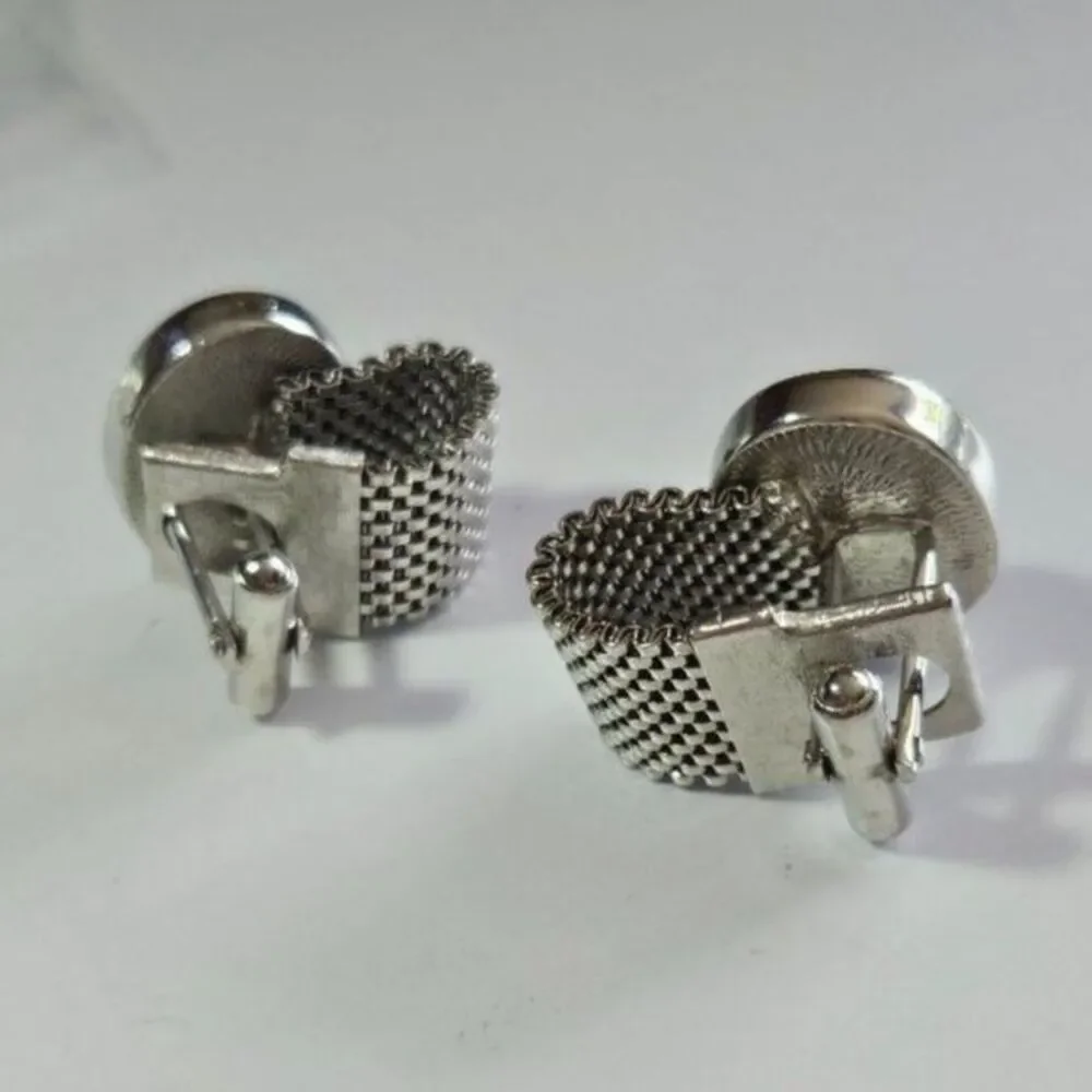 Silver tone lava volcanic glass cufflinks